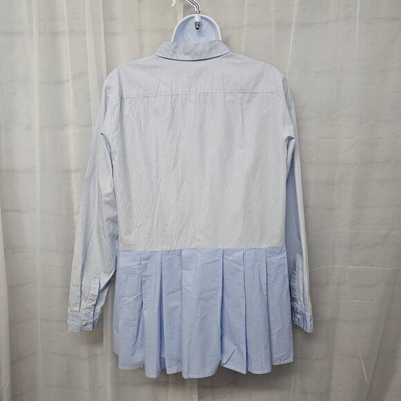 French Connection Blue Striped Button Blouse Peplum Preppy L - Picture 8 of 13